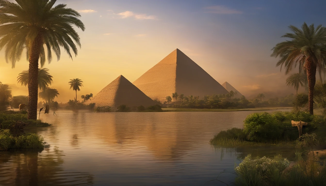 Illustrate the happy tears causing the flooding of the Nile, trazendo fertilidade para a terra.