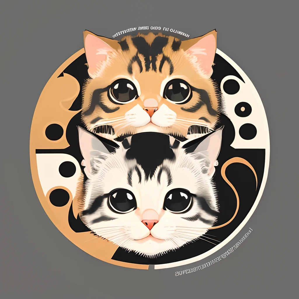Cat. Hand-painted. Line draft. Design,High resolution, 2D line art logo, Tortoise shell cat. Yin and Yang face., minimalistic and simple logo, smooth vector illustration, monochrome