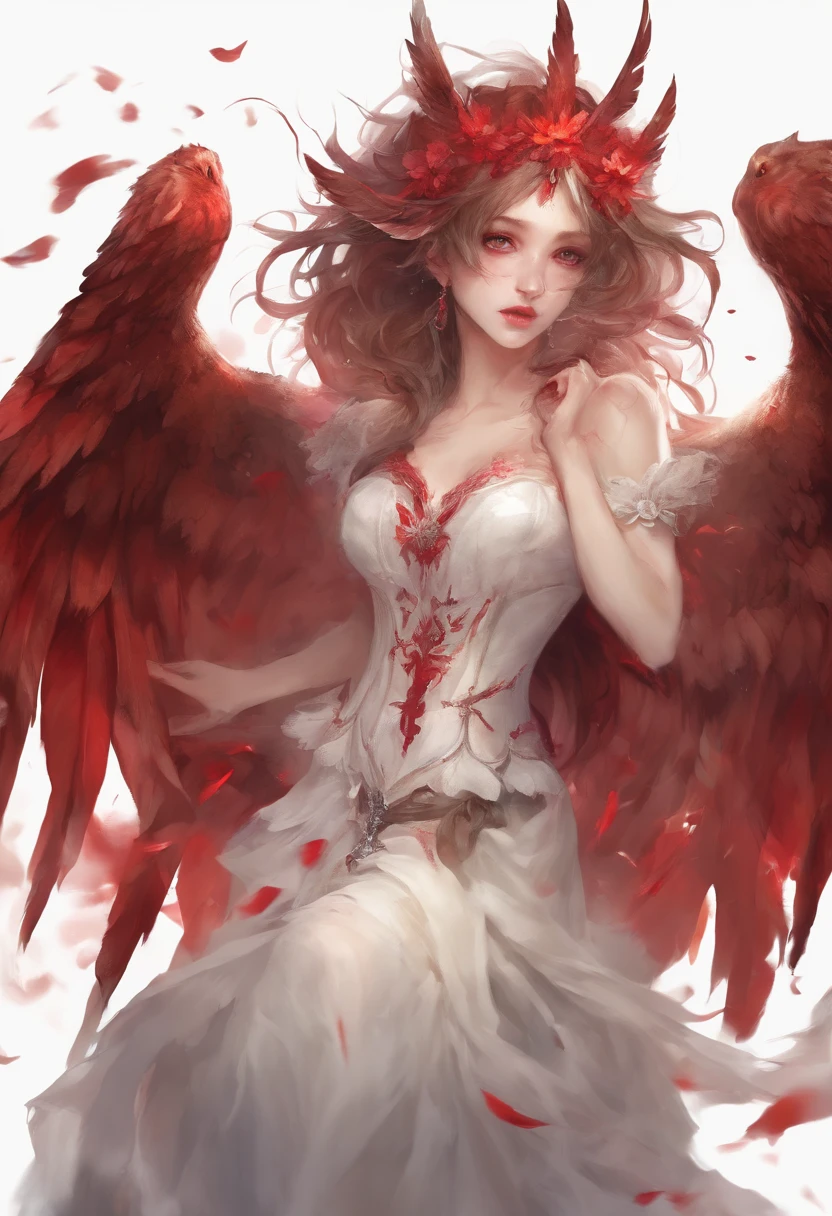 (highres,masterpiece:1.2),ultra-detailed,(realistic,photorealistic,photo-realistic:1.37),bestial winged harpy with claws dripping with blood, snarling fangs, extremely detailed human body, sultry female eyes, seductive red lips, sharp talons, gruesome features, dark atmospheric lighting, horror, macabre beauty, ethereal wings, hauntingly beautiful, intense color scheme