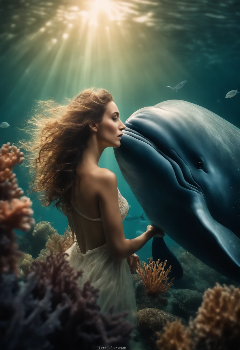 (Masterpiece, Best quality, Ultra-detailed, Meilleure ombre), (beautifull detailed face:1.3),(seulement), (Famille_amical:0.8),high contrast, ultra-high-resolution,(1fille sous la mer profonde:1.6),(plonger ET caresser une baleine:1.3),corps entier, Scaphandre,Refracting light from above,rougeoyant_luz,algues vives,Colorful corals, regardant_afar, poissons tropicaux,(turbulence disturbed hair:1.2),([bleu|argent] cheveux:1.1)
