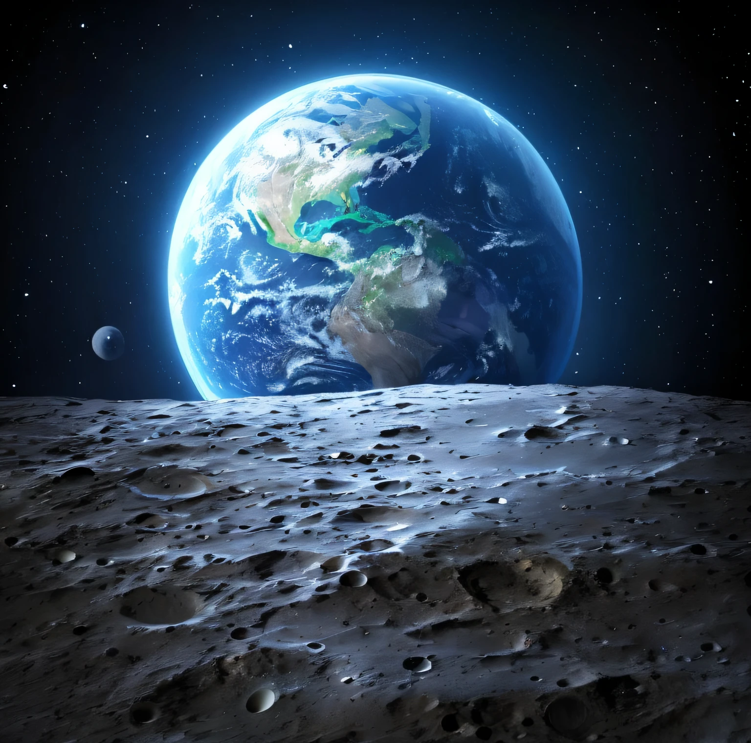Close-up of planets with the moon as the background, moon crash into earth, moon surface background, moon crash into earth, moon crash into earth, moon hitting earth, moon surface, lunar backdrop, earth in background, earth in space, earth in foreground, Earth in the background, earth outside, on the surface of the moon