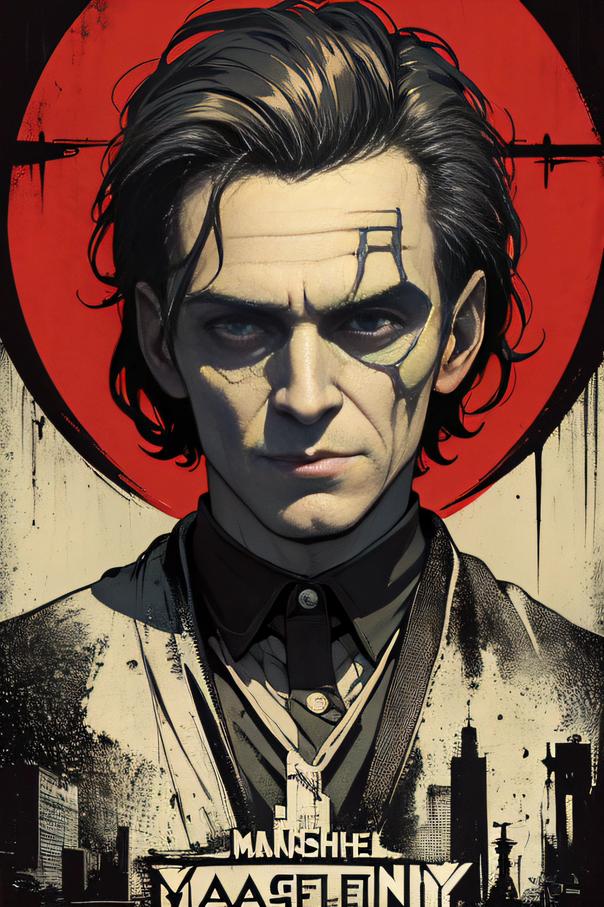 (Masterpiece, Best Quality), 8k Wallpaper, highly detailed, poster, frankenstein, collage, vintage horror, 1940s, sexy female horror thriller cinematic movie poster, Bauhaus, shapes, lines, abstract, propaganda, gothic, movie poster, vintage,