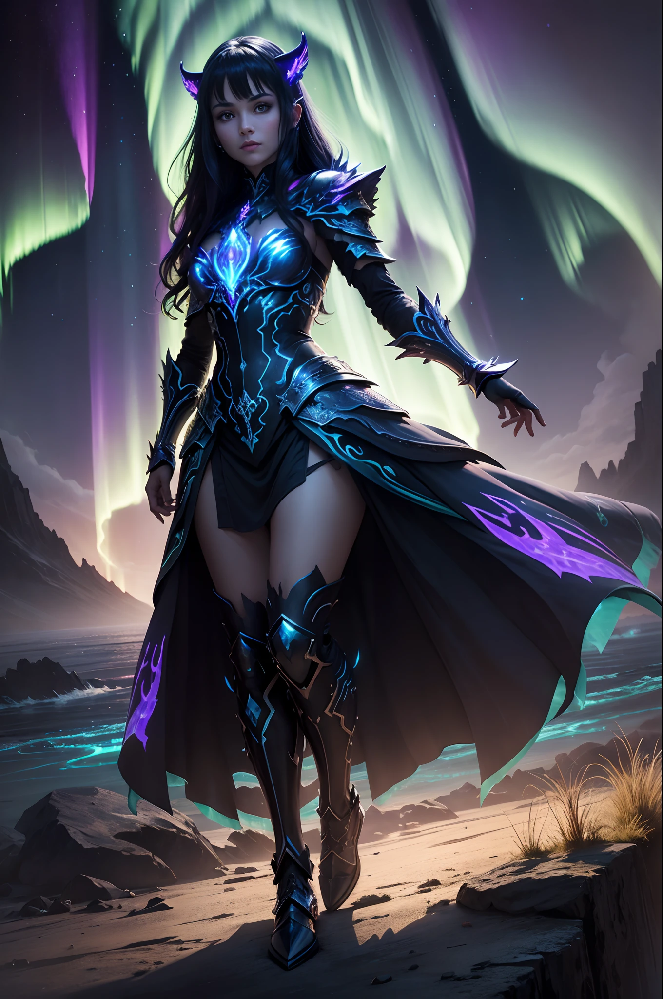 In a realm immersed in darkness, an Aurora Knight emerges, adorned in armor aglow with the vibrant hues of the supernatural. Standing beneath the mesmerizing dance of the Northern Lights, this bioluminescent warrior illuminates the night, embodying the ethereal beauty of the mystical realm.