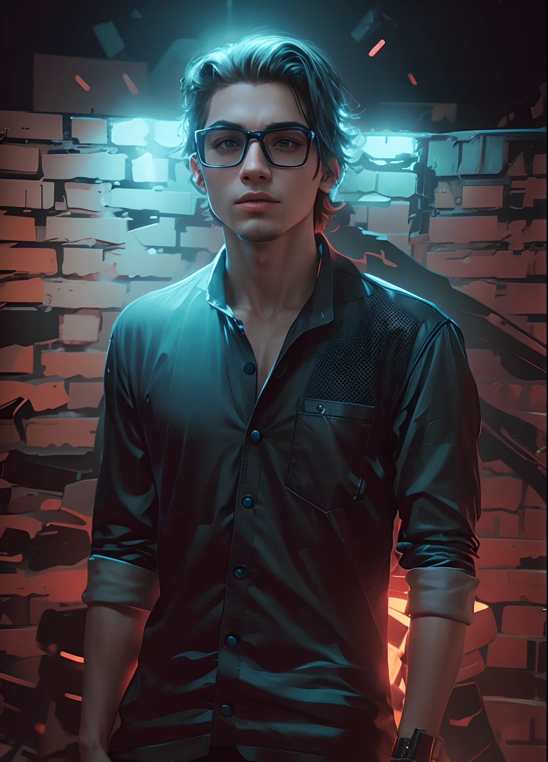 Change background futuristic lights and cyberpunk handsum boy, realistic face hd