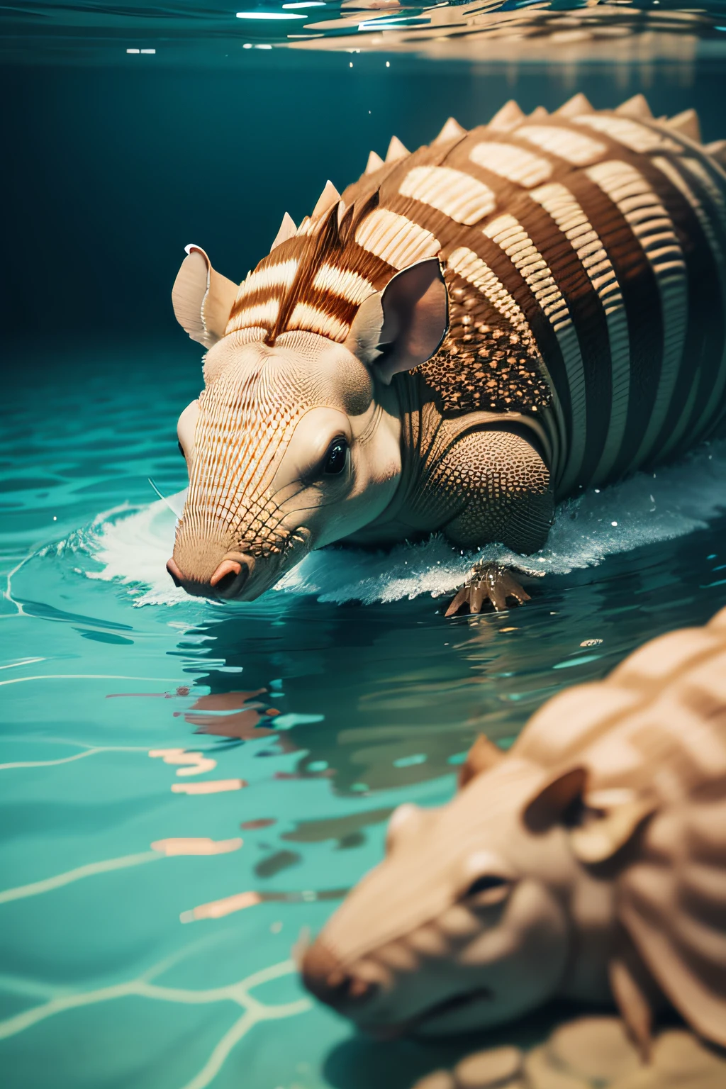 Wild armadillo swimming