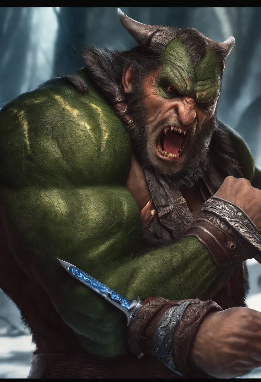 create human monster having pen as a weapon to hit