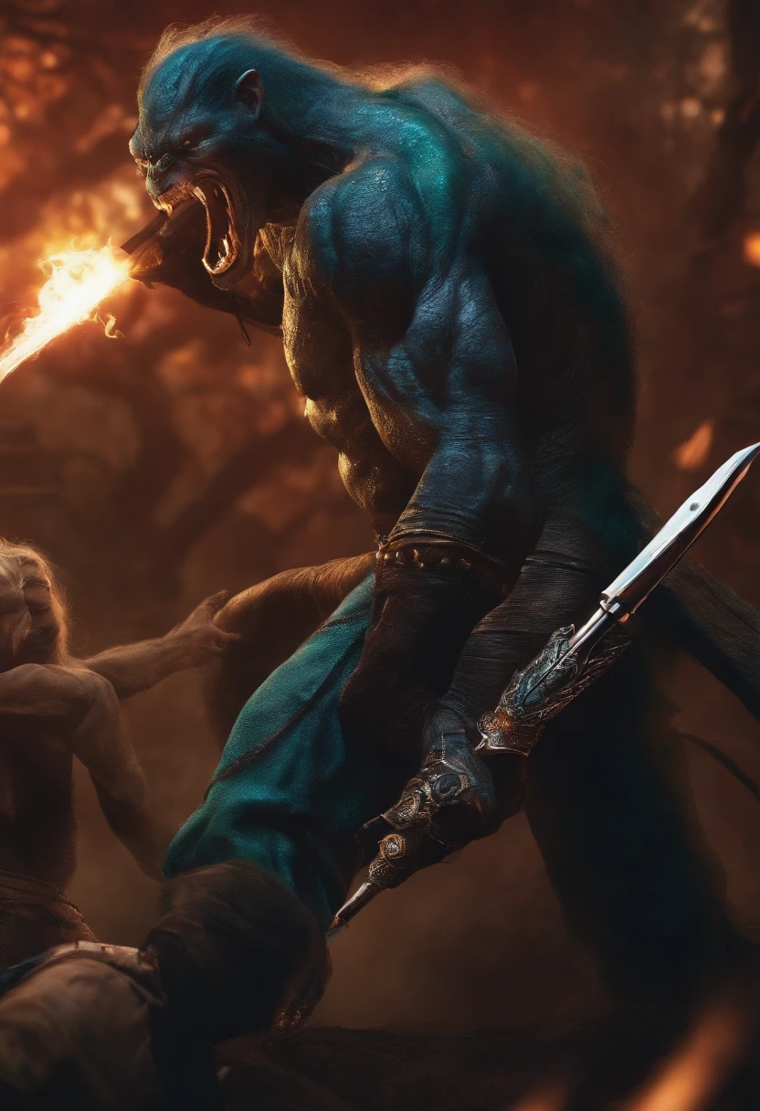 create human monster having pen as a weapon to hit