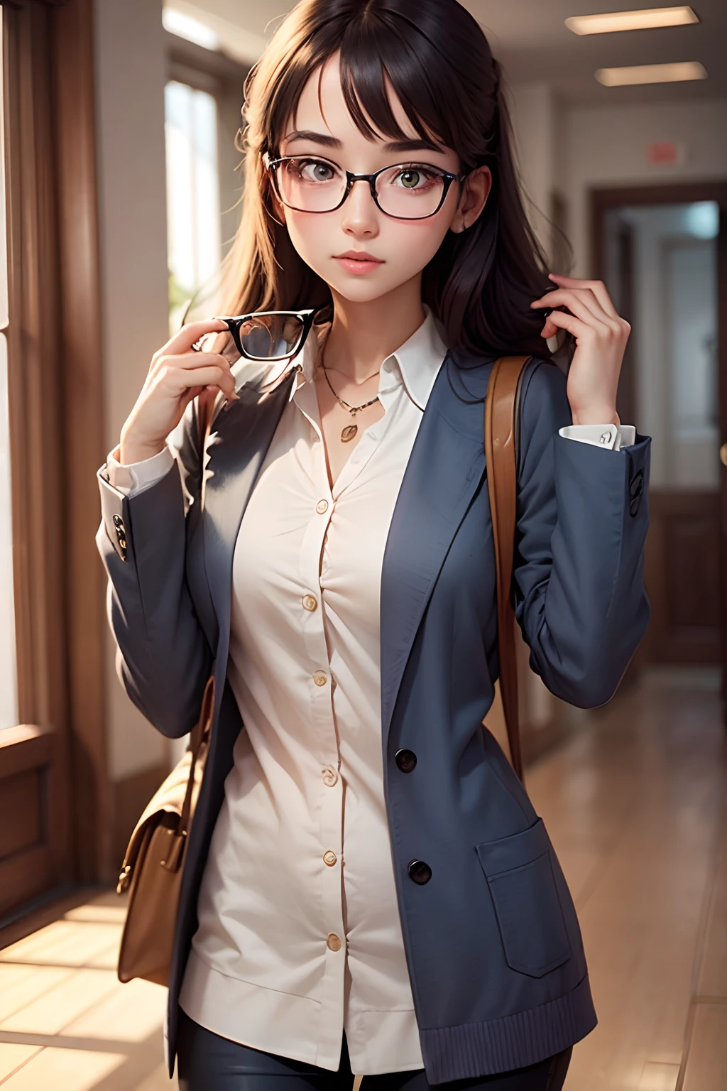 1 girl, glasses, : 1.2