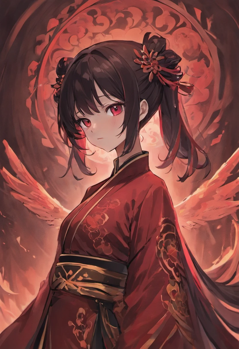 ((masterpiece, best quality)), Delicate face,Chinese Girl,whole body,Standing picture,Perfect body proportions,Long legs,Short hair handsome,Beautiful red glowing eyes,Fantasy style,White background,Extremely beautiful,transparent,Sexy Lingerie,sexly,Flame Rose,Tattoo,Lace,flaming Phenix,feather-adorned,Charm