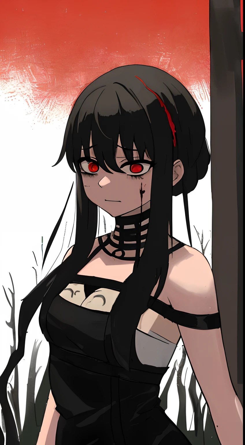 (((Creepypasta))),((miedo)),(((chica aterradora))),cuchillos,((en un bosque)),((manchas de sangre)),chica alduta, sosteniendo un cuchillo,sin un brazo, bosque,asesina,yor,yor forger, (((horror))), horror film,sonrisa aterradora,(pelinegra), suspenso, ((terror)),asesino,fondo de un bosque, movie,luces rojas
