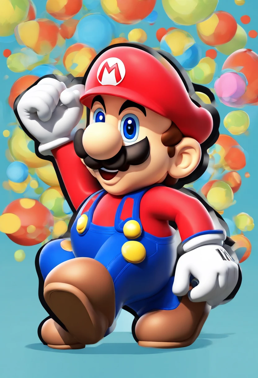 (Mario), design de personagens, Nintendo Super Mario, (olhos azuis, red hat, terno vermelho, blue suspenders, luvas brancas, )super bonito estilo caixa cega, Chibi, corpo inteiro, exaggerated expressions and actions, fundo limpo, Destaques iridescentes brilhantes, studio lighting, Atmospheric Illumination, com textura requintada, High detail, high resolution, c4d, ..3d, Liquidificador, 8k, best quality, Ultra High Definition
