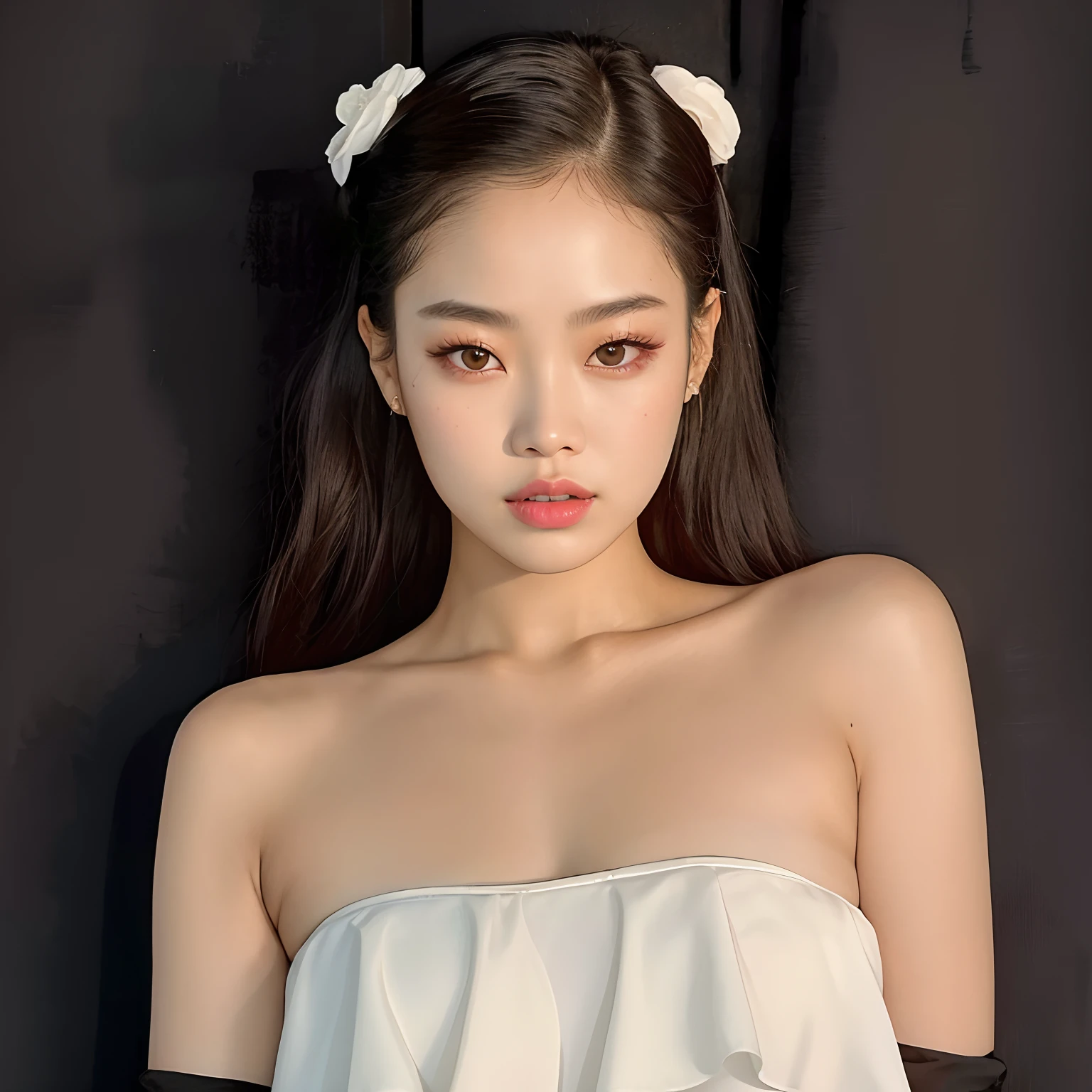 Hay una mujer con un vestido blanco y un fondo negro, Blackpink Jennie, Retrato de Jossi de Blackpink, Taejune Kim, Heonhwa Choe, portrait of female Korean idol, Parque Roseanne de Blackpink, Jossi de Blackpink, Jaeyeon Nam, Parque Ji-min, ulzzang, Gongbi, ji-min, Lee Ji - Eun