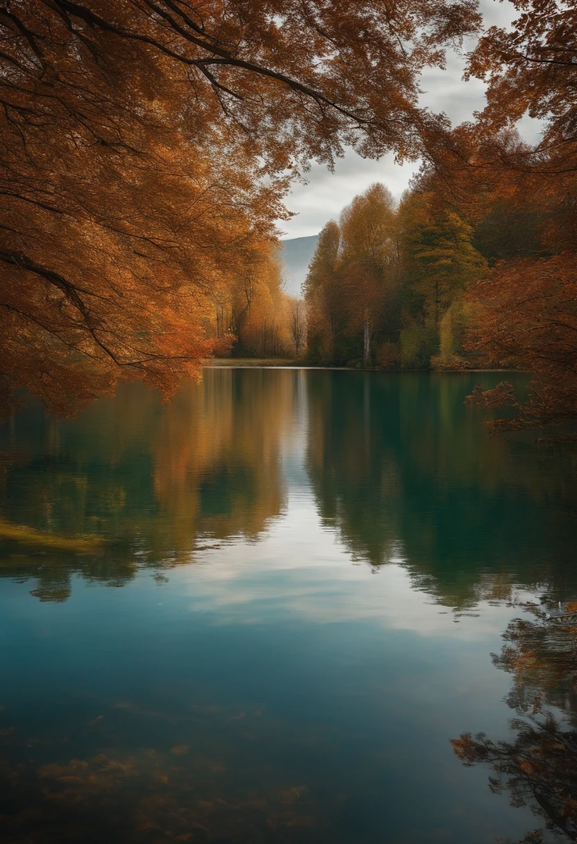 je veux que le lac soit en plus petit et que les deux personnes soit sur la terre