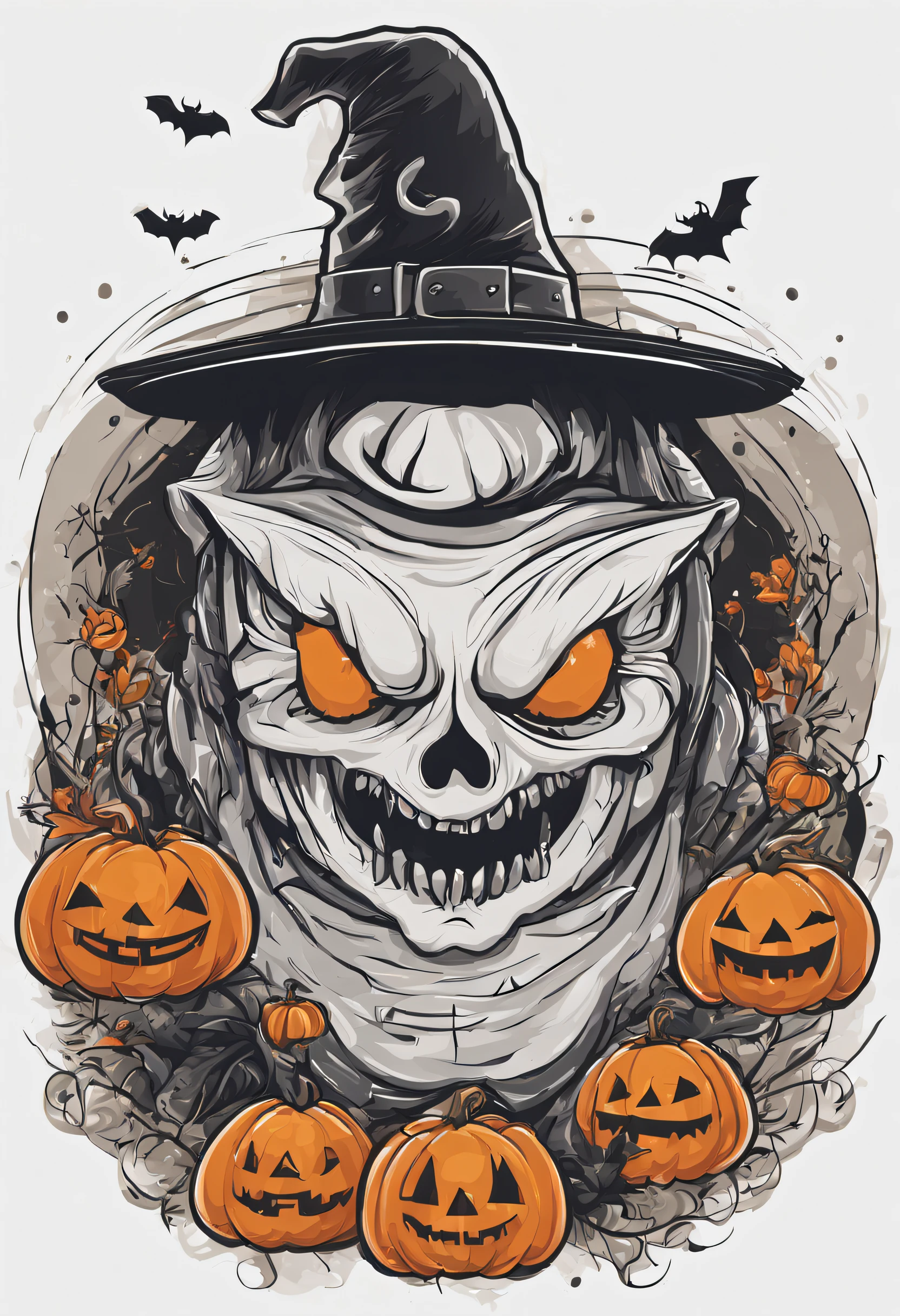Haloween illustration for t-shirt, arte vetorial, illustration , fundo branco