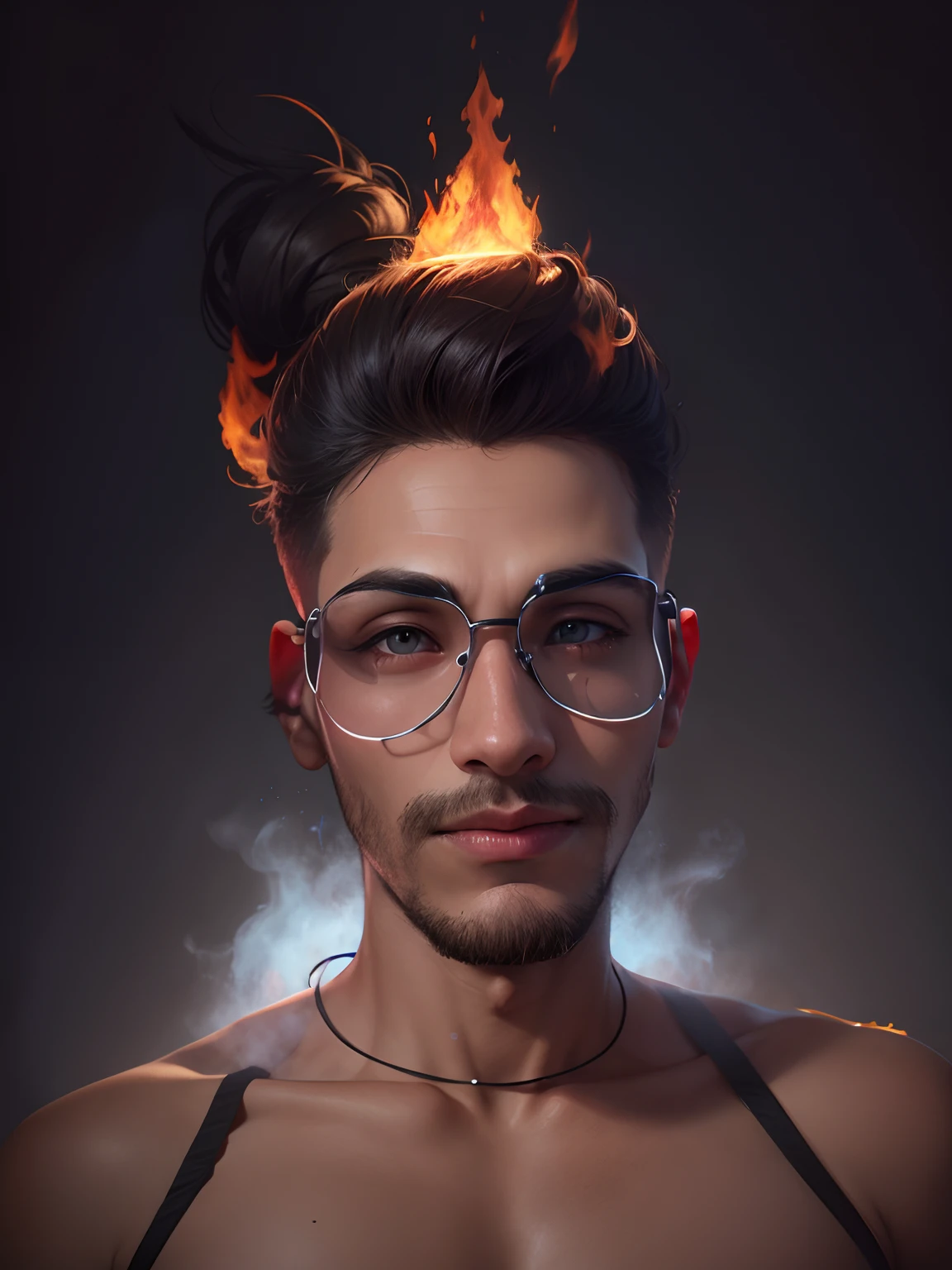 Create IllusionDiffusion on fire mole on the right side on face down in the eye