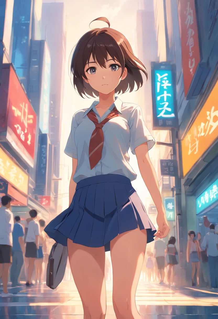 Cute girl in miniskirt and low-cut shirt