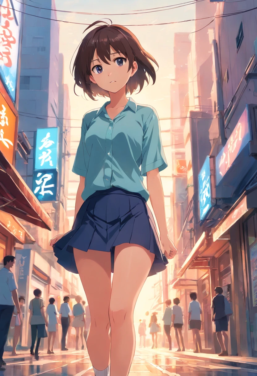 Cute girl in miniskirt and low-cut shirt