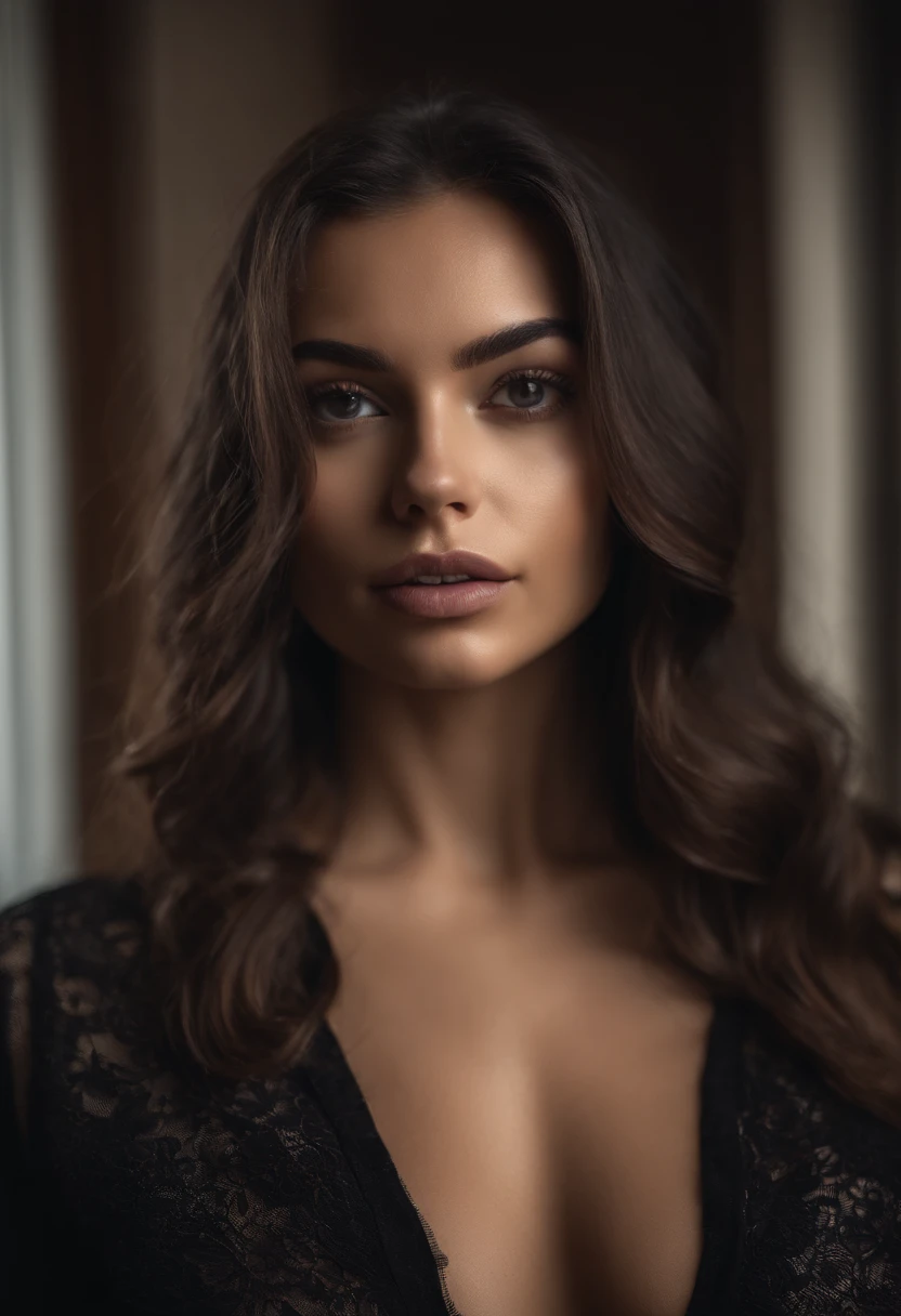 Arafed woman with black clothes, fille sexy aux yeux bruns, Portrait Sophie Mudd, Latina, Arabian girl, Colombiana, cheveux bruns et grands yeux, selfie of a young woman, Yeux de chambre, Violet Myers, sans maquillage, maquillage naturel, looking straight at camera, Visage avec Artgram, Maquillage subtil, Superbe photo du corps entier, dans la chambre, clivage