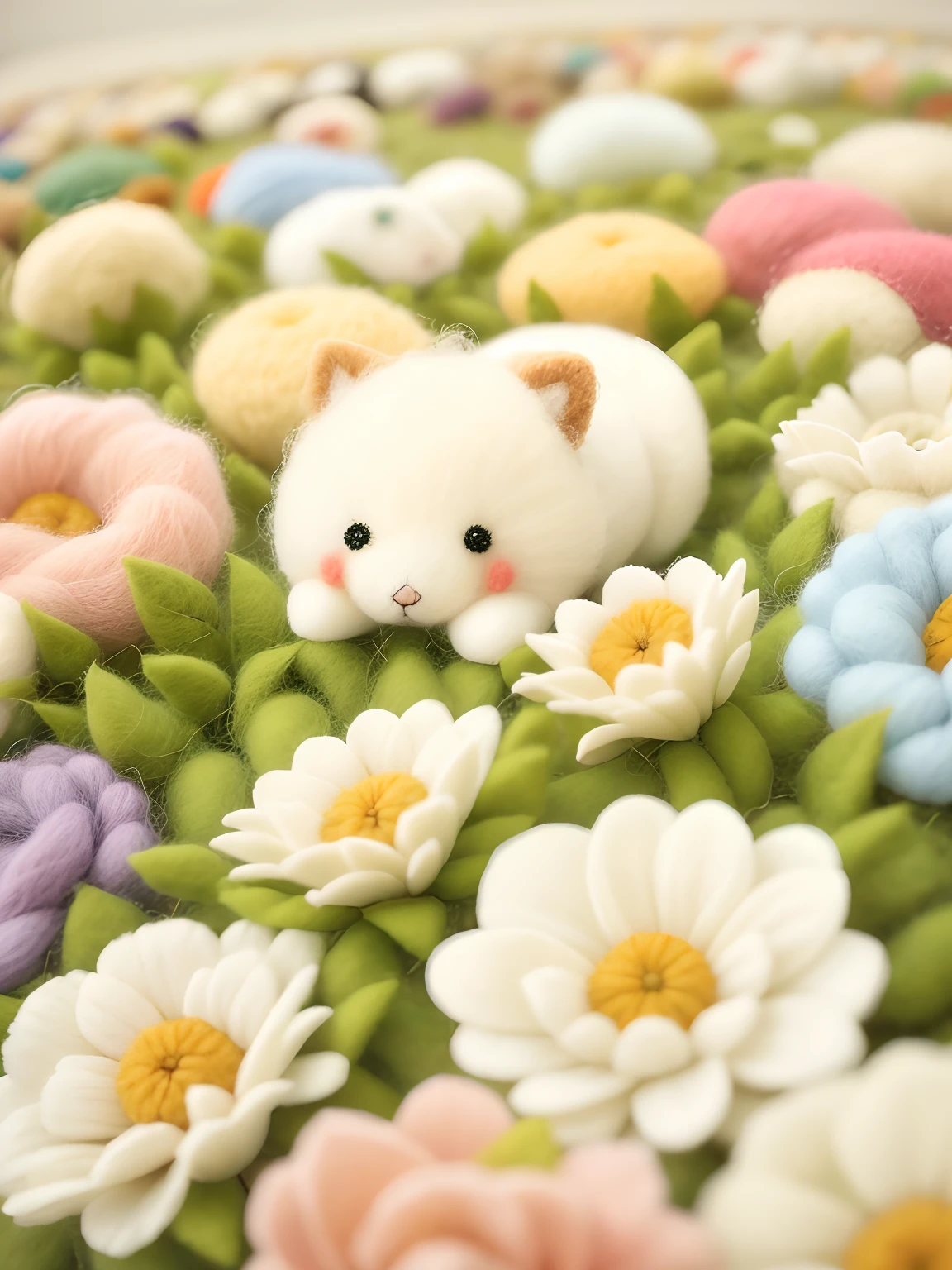Flower field fiber art, Wool felt poke,wool felting art, Wool felt handmade,plushies,Handmade wool felt,Miniature scenes, warm beautiful scene, breathtaking art, inspiring art,