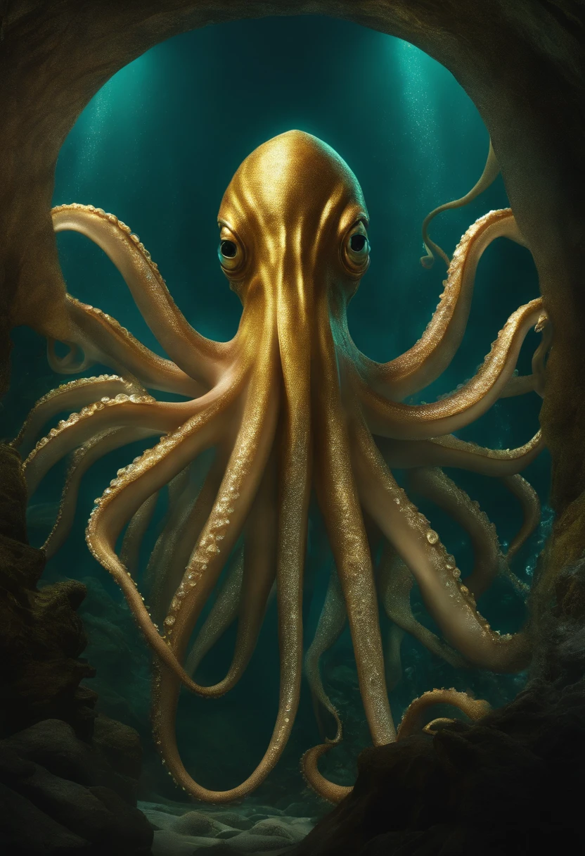 giant squid made with gold in a sparkle land