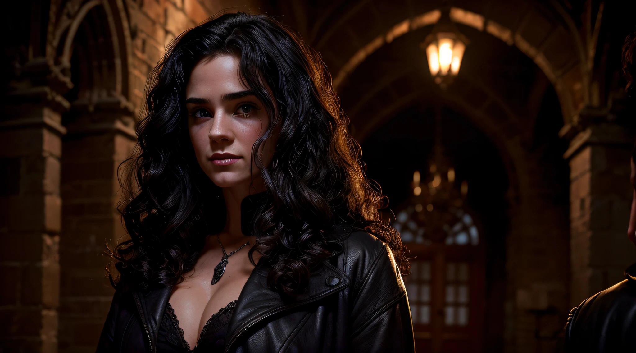 moody lighting,red fluorescent lighting,smokey atmosphere,dungeon,attractive woman,25 years old,curly hair, black hair,purple clothing,open coat,medieval setting,castle,bricks, expression,lusty eyes,sweat on forehead, blushed cheeks, devilish smile, straddling pov, stripping of clothes,sucking cock pov,strapon fuck pov,holding whip pov