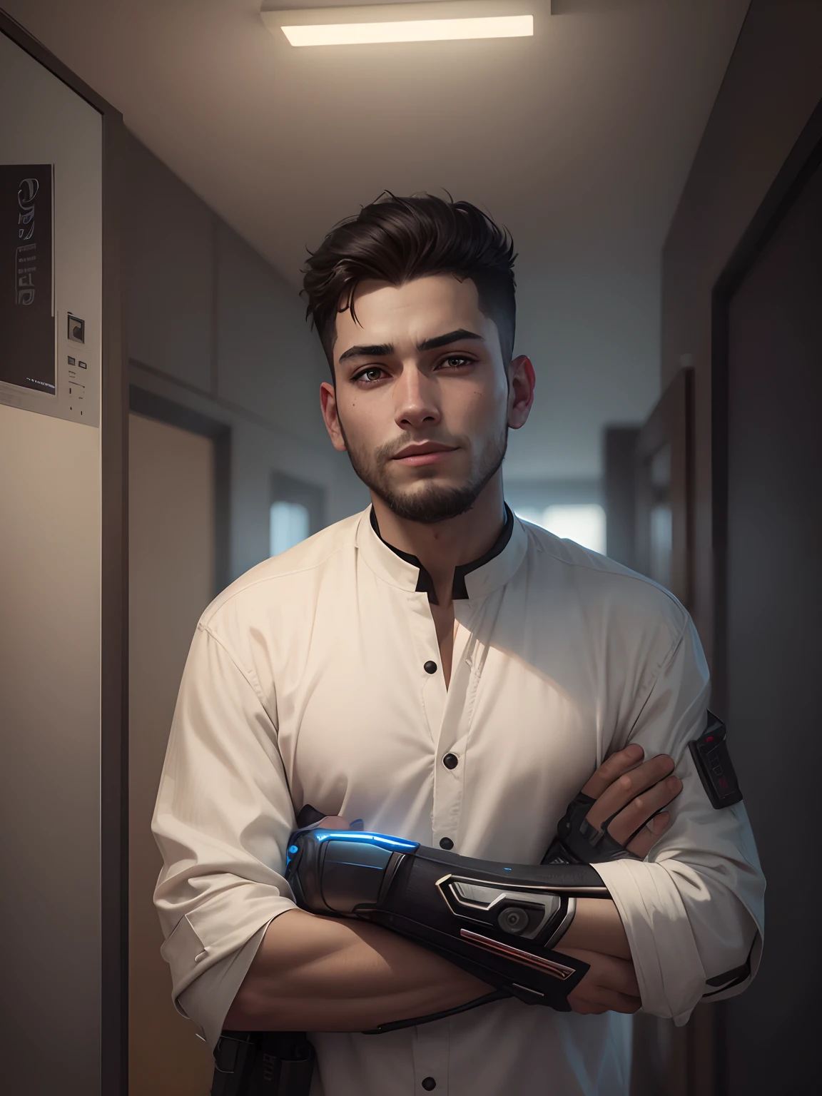 Cyberpunk hadsome boy realistic face realistic with cat