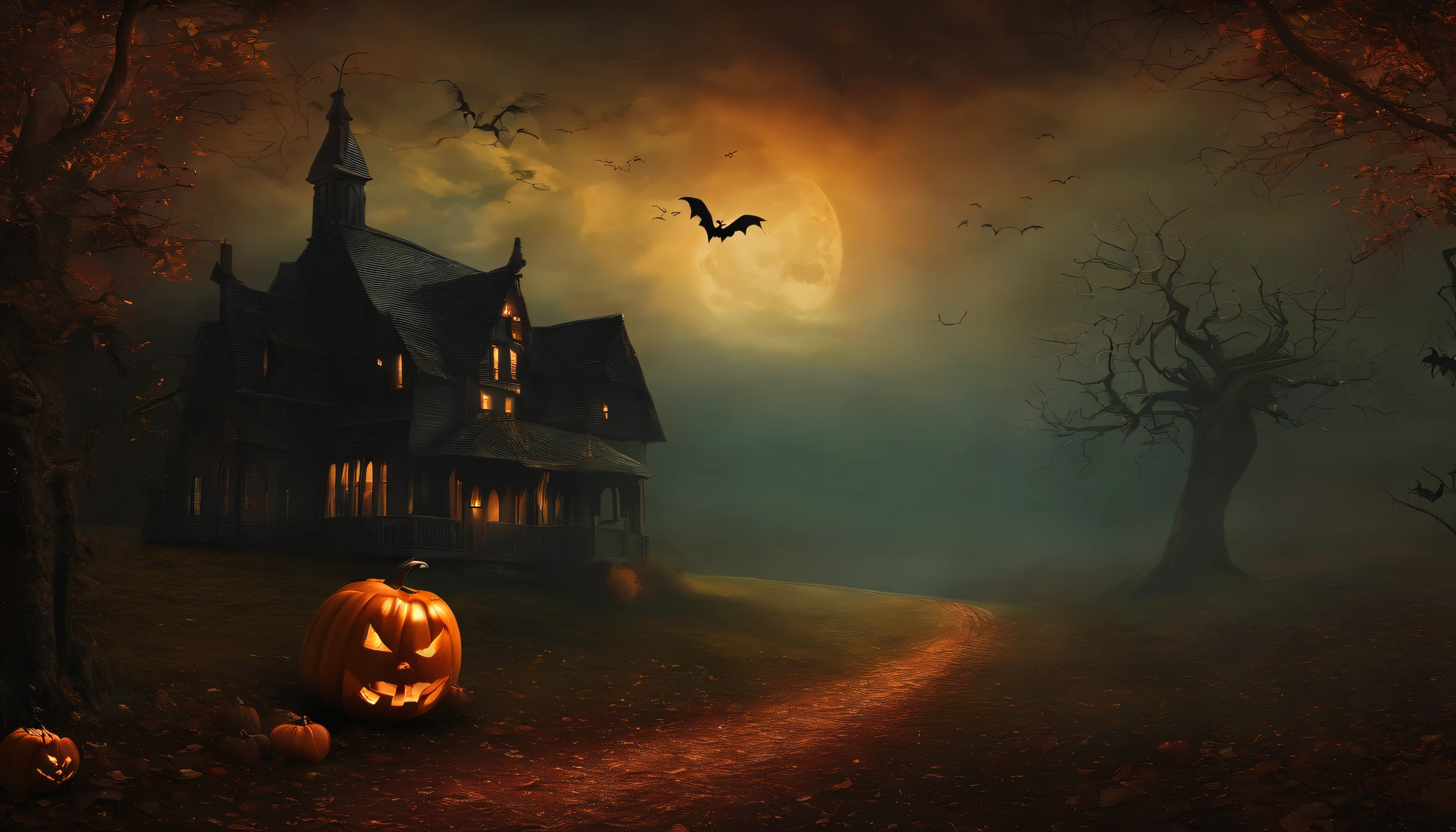 create a halloween background, it's super detailed
