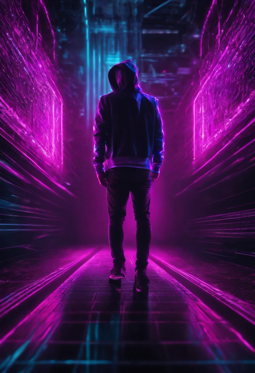 Hacker neon digital background in pink, blue, purple and black