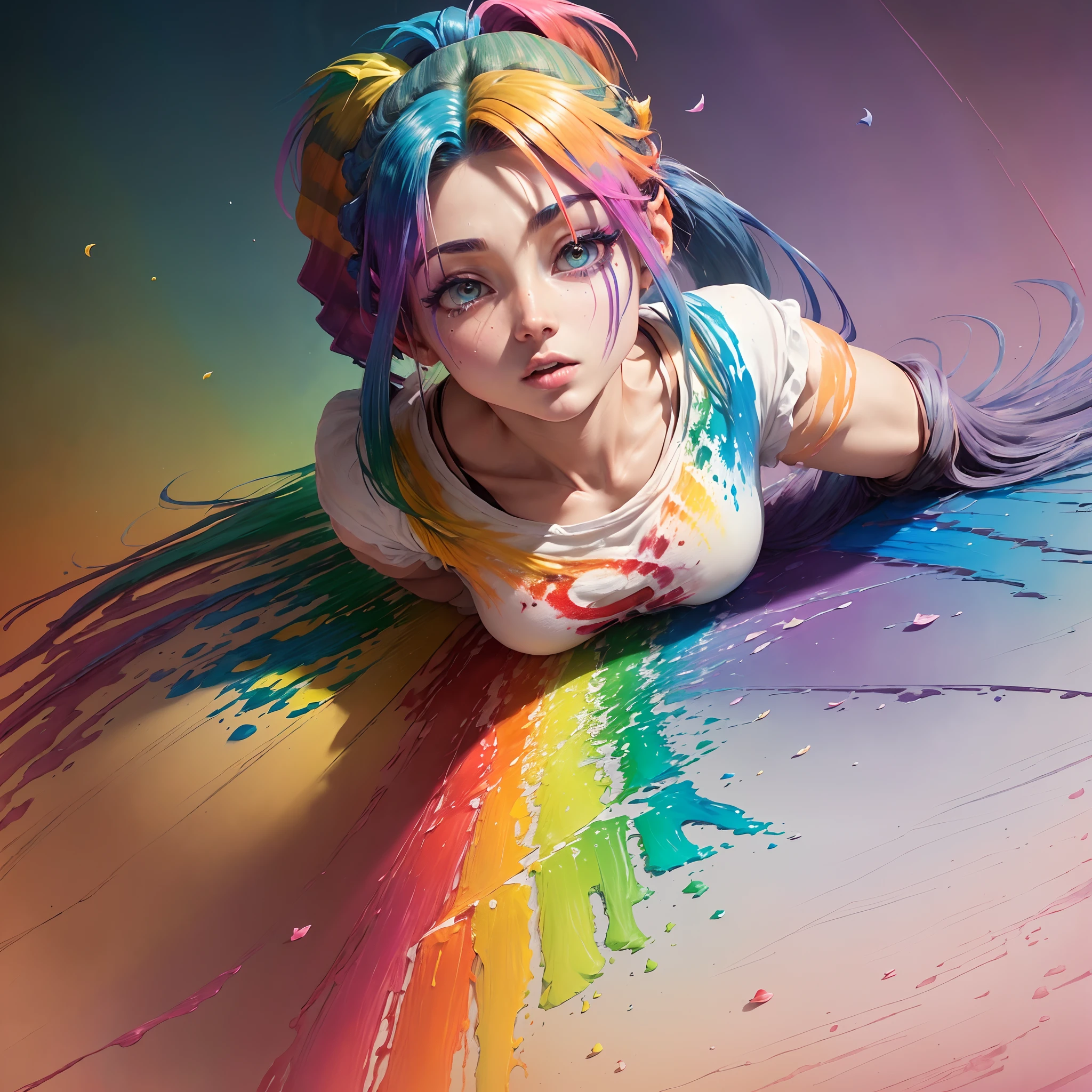 masterpiece, best quality, [(white background:1.5),::5] (circle), framing, 1girl in dynamic pose, (beautiful detailed colorful splash art:1.4),  rotational symmetry, (beautiful face, portrait shot:1.1), (realistic, photorealistic:1.1)