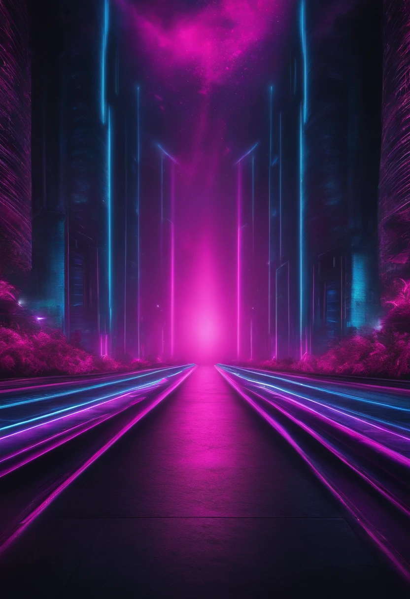 Neon digital background in pink, blue, purple and black