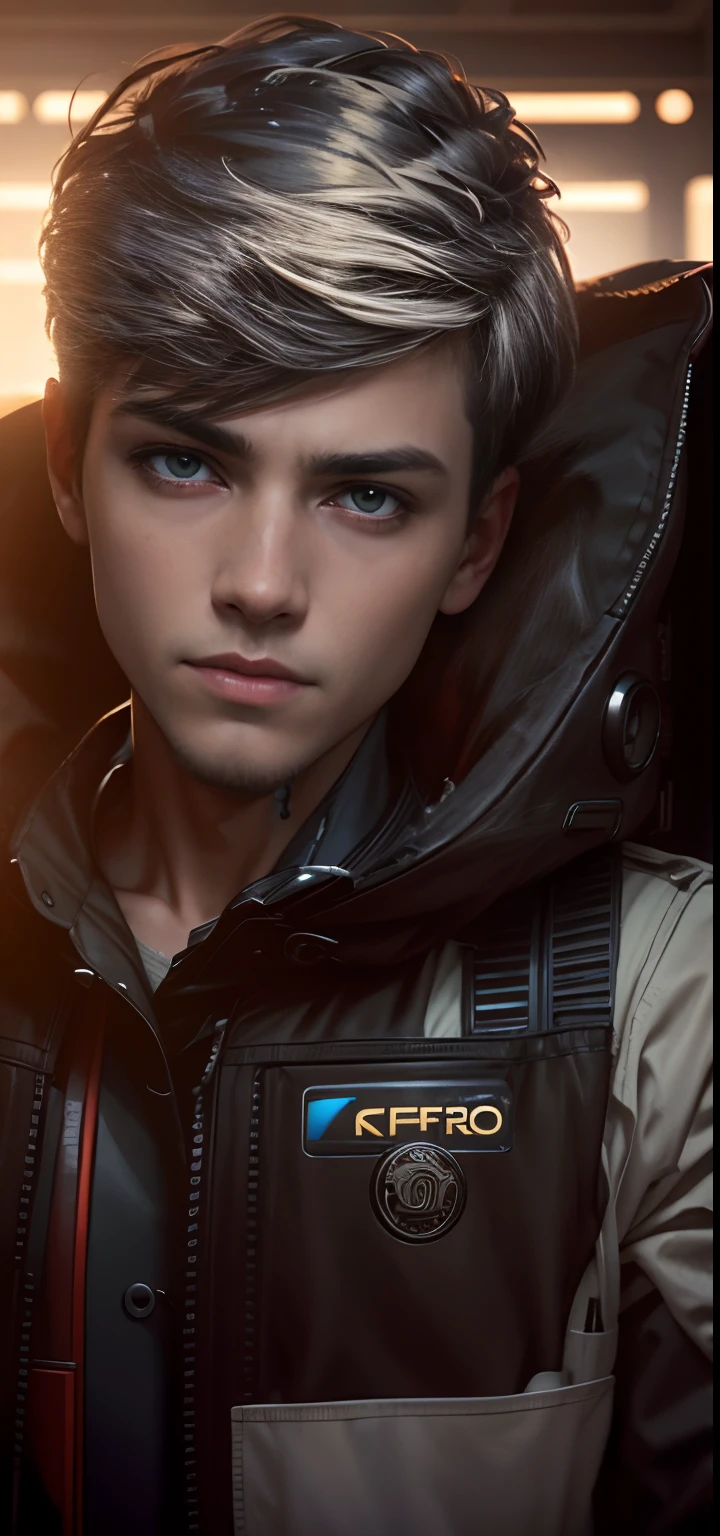 Boy with coffee cyberpunk background realistic face 8k quality ultra hd