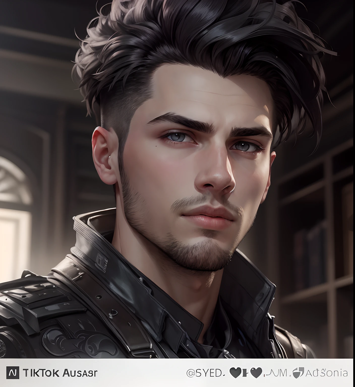 Young European man, with dark hair, undercut hair, grey eyes, handsome, pale, tall,  wearing good outfit
