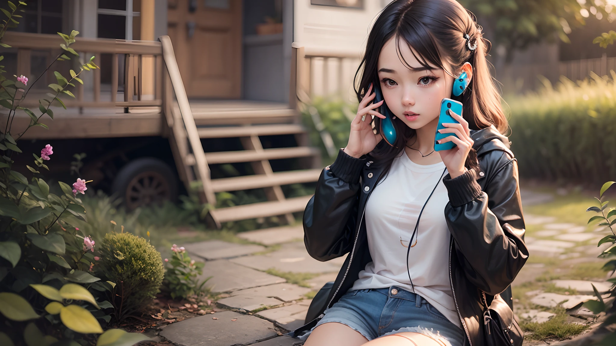 a 18 years old girl talk on phone romantic --auto --s2