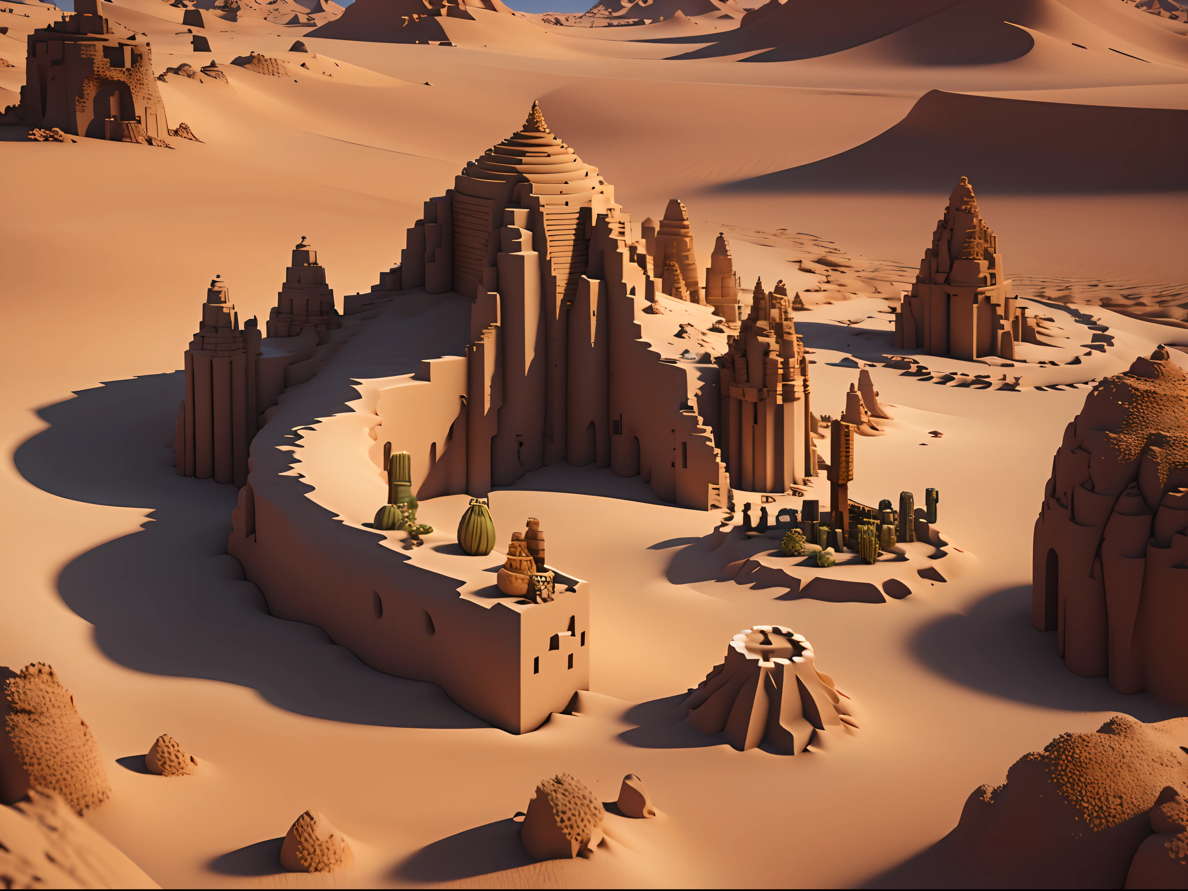 Infinite desert landscape with a hourglass buried in the sand at the center of the image, with the writing: Sands of time. Minecraft-style, blocks, squares, 3D, realistic. (best quality,4k,8k,highres,masterpiece:1.2),ultra-detailed,(realistic,photorealistic,photo-realistic:1.37),HDR,UHD,studio lighting,ultra-fine painting,sharp focus,physically-based rendering,extreme detail description,professional,vivid colors,bokeh,desert,playful shadows,subtle lighting,sand dunes,barren landscape,pristine sand,crisp edges,soothing colors,game-like atmosphere,pixelated effect,enchanting scene.