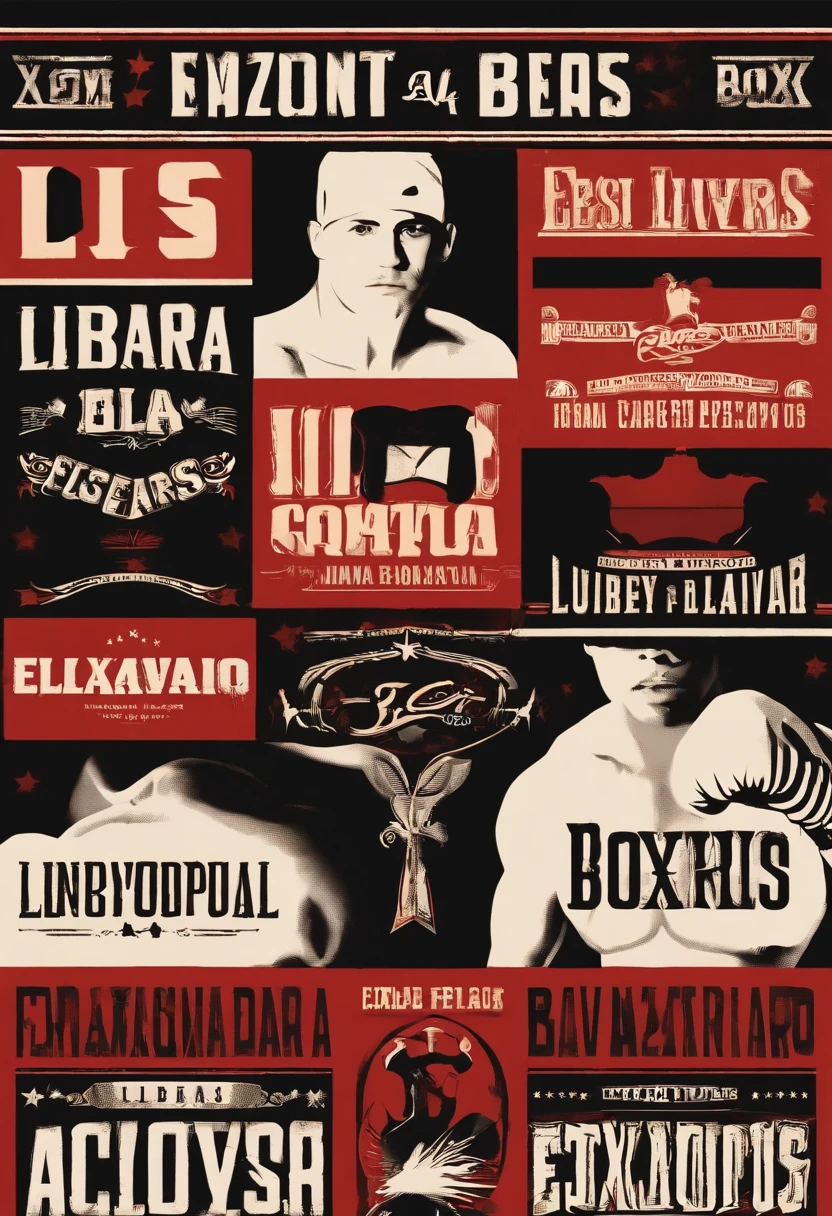 Use um fundo chamativo relacionado ao boxe, como um ringue de boxe, luvas ou elementos esportivos.
Escreva a palavra "LIBRAS" in capital letters and stylized, Using Bold and Dynamic Fonts, semelhantes ao estilo utilizado pela ESPN.
Coloque a palavra "LIBRAS" acima da outra, e entre elas, adicione um pequeno "X" para representar o ranking de melhores boxeadores.
Use vibrant, contrasting colors to make the text more visible and attractive.