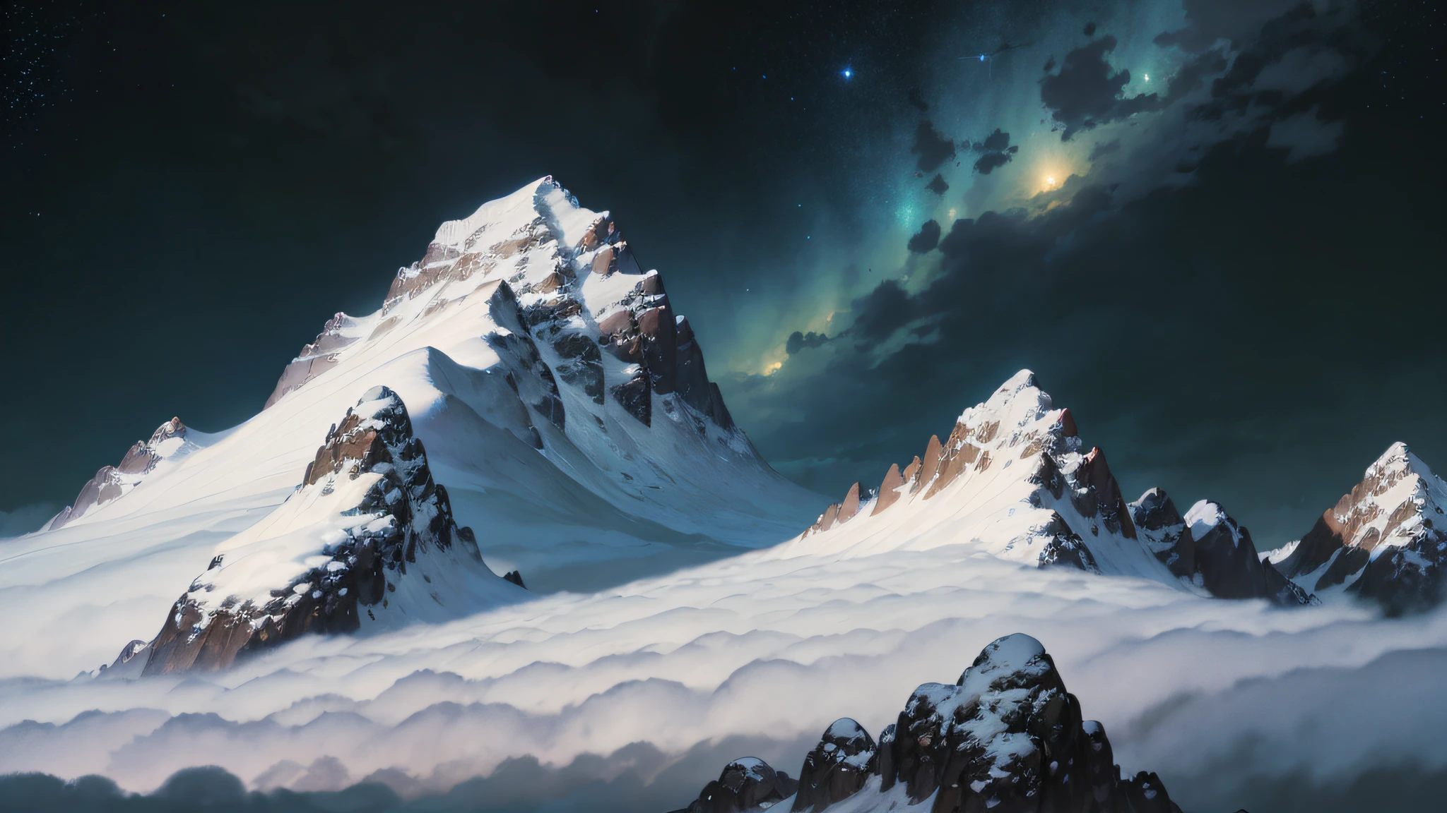 beautiful night sky with stars, and mountain
