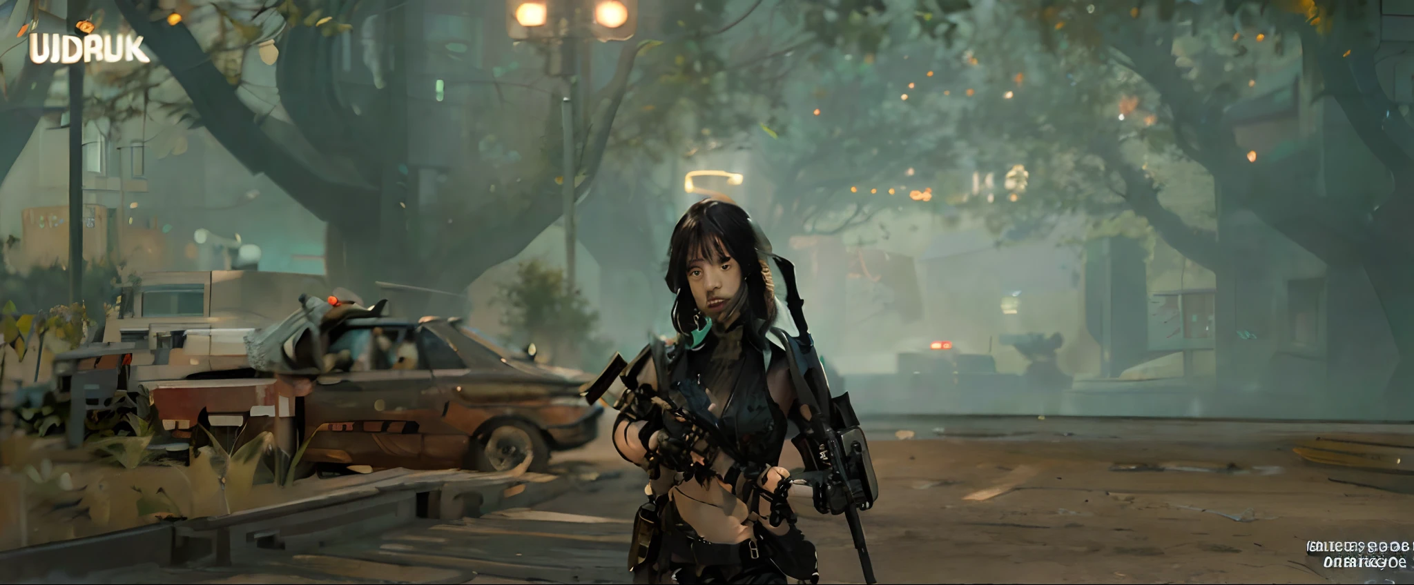 best quality, highres, textured skin, 8k, Anatomically correct, masterpiece:1.2, photo-realistic:1.2, super realistic details, Realistic proportions, extremely detailed face, round face, solid circle eyes, chubby girl, curvy:1.2, looking at viewer, (((Cyberpunk female special forces soldier:1.5, highly intricate detail cyberpunk special forces costume, special forces crest:1.3, heavy Armed girls , Armed with the cyberpunk laser rifle:1.5, modern equipment, Mechanical latex bodysuit with intricate detailing:1.4, tactical vest ,military harness, magazine belt, survival knife, midriff))), Confident smile, Various stylish ponytail, gigantic breasts, cleavage, gleaming skin, cyberpunk dystopian city, City of the Future, 2080s, night scene, Beautiful Neon Lights, No people in the background, A scene from a movie, cinematic lighting, cinematic shadows, vibrant colors, feminine yet authoritative, attention to facial features and makeup, depth of field, Futurism,