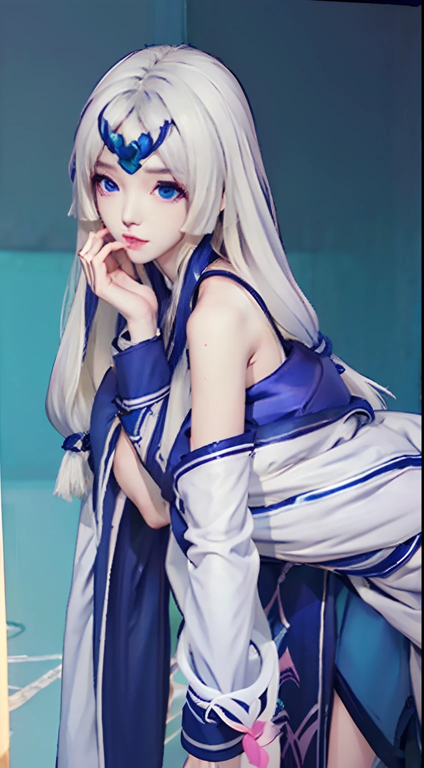 Kagura mobile legends , long white hair, blue eyes,Bukkake, naked without clothes