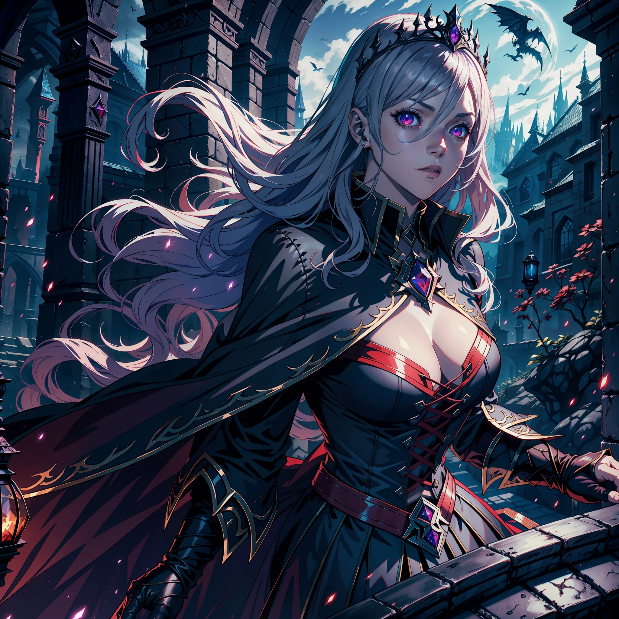 Castlevania lord of the shadows hyper realistic Super detailed very beautiful Princesse crystal red glowing eyes environnement environnement 3d vue profonde