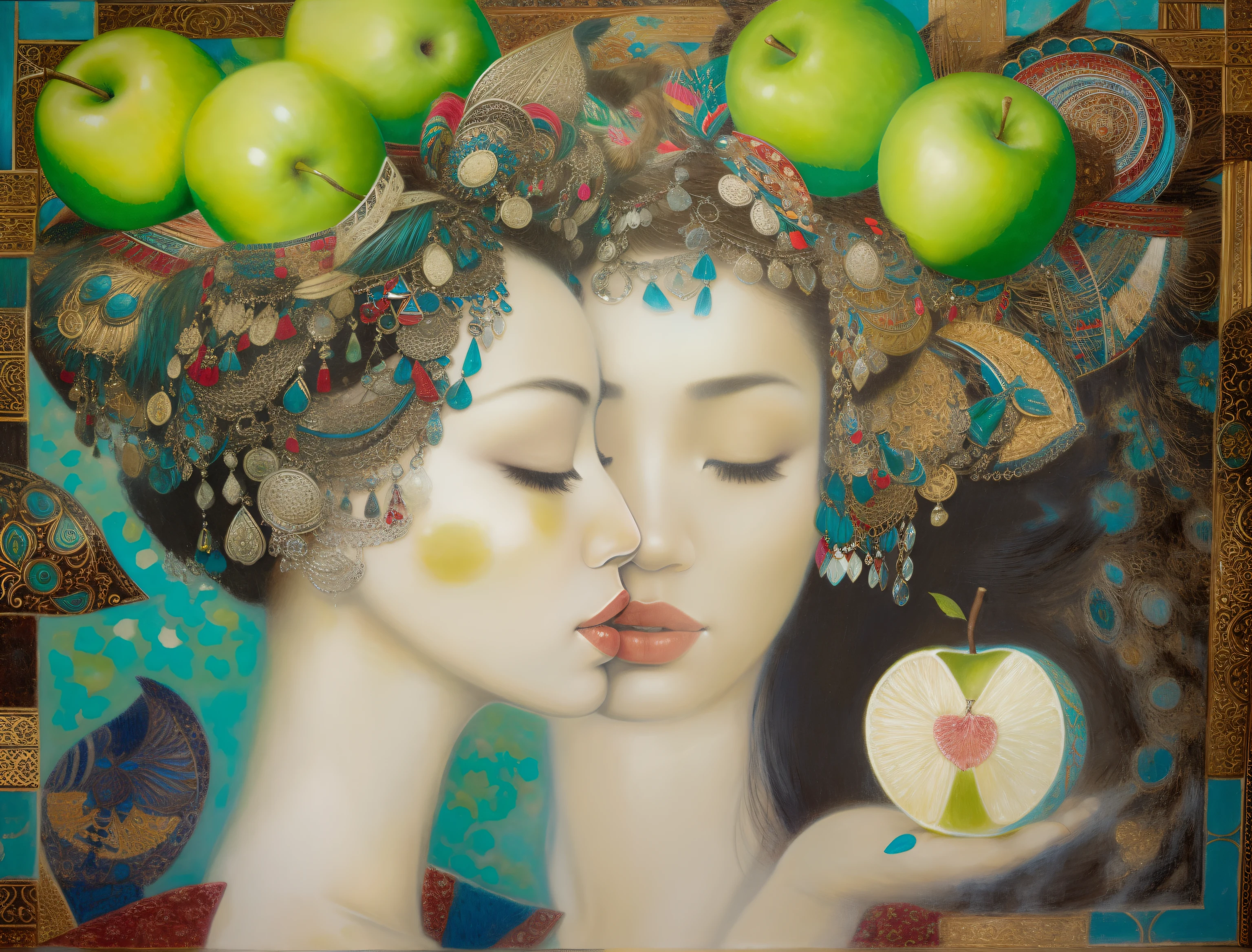 Painting of a woman with a green apple in her hair, Directed by: Oleg Lipchenko, Amano e Karol Bak, Directed by: George Papazov, por Chiho Aoshima, Directed by: Vladimir Baranov-Rossin, Directed by: Igor Grabar, Directed by: Mikhail Lebedev, Directed by: Alexander Deyneka, Directed by: Sergei Sviatchenko