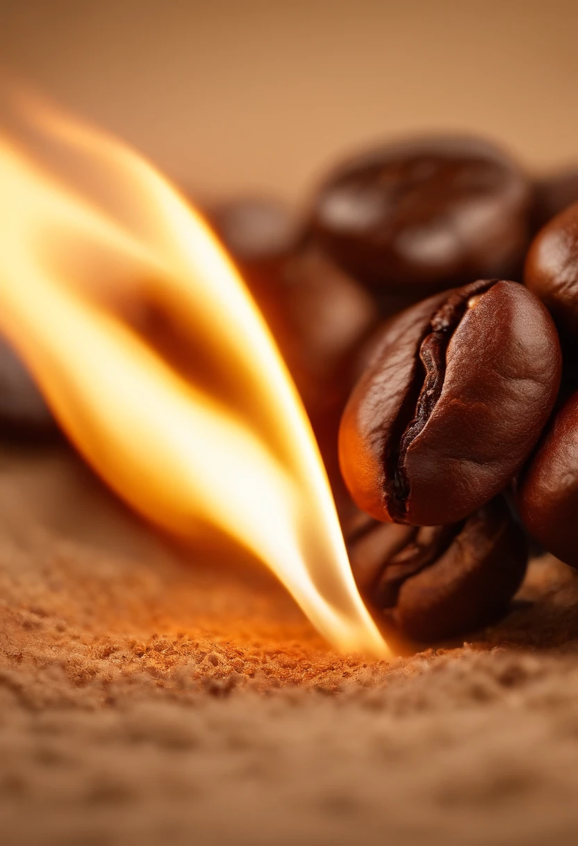 Coffee bean running from a lit match.