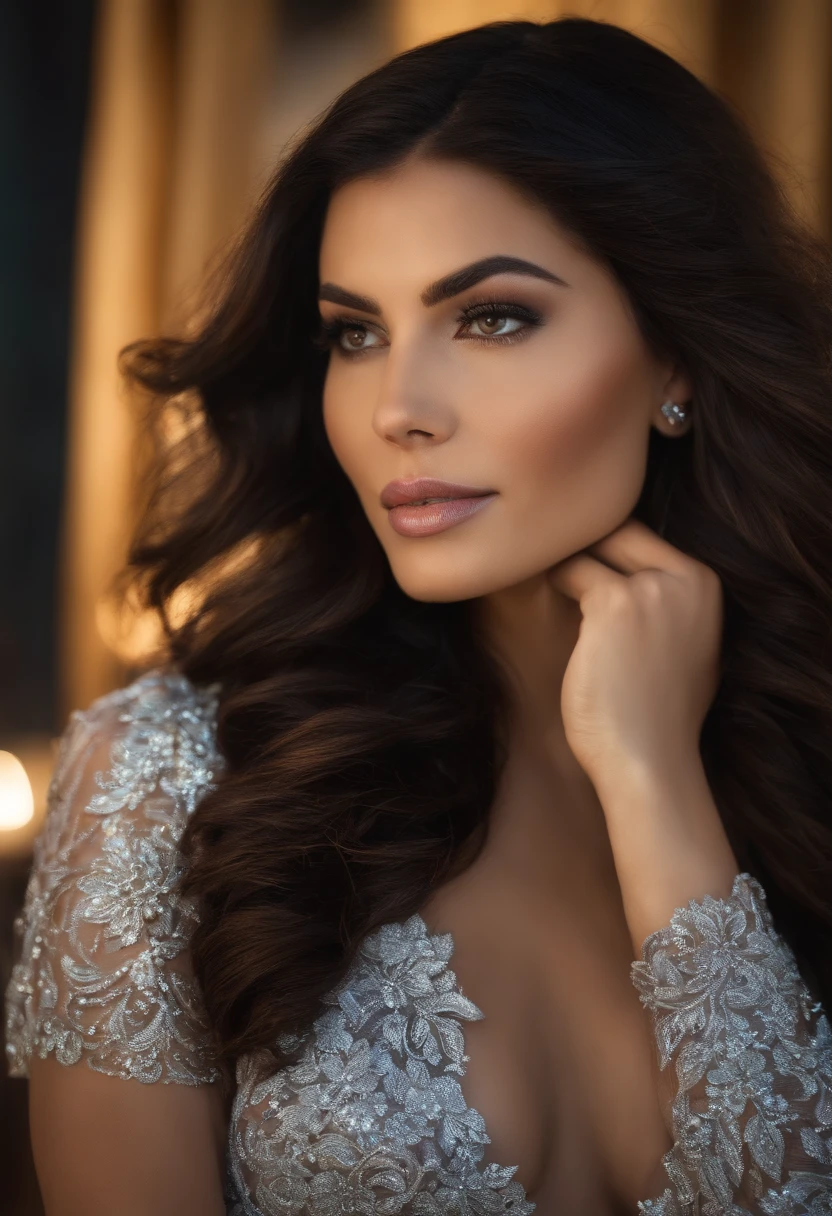 Morena, cabelo longo, estilo social