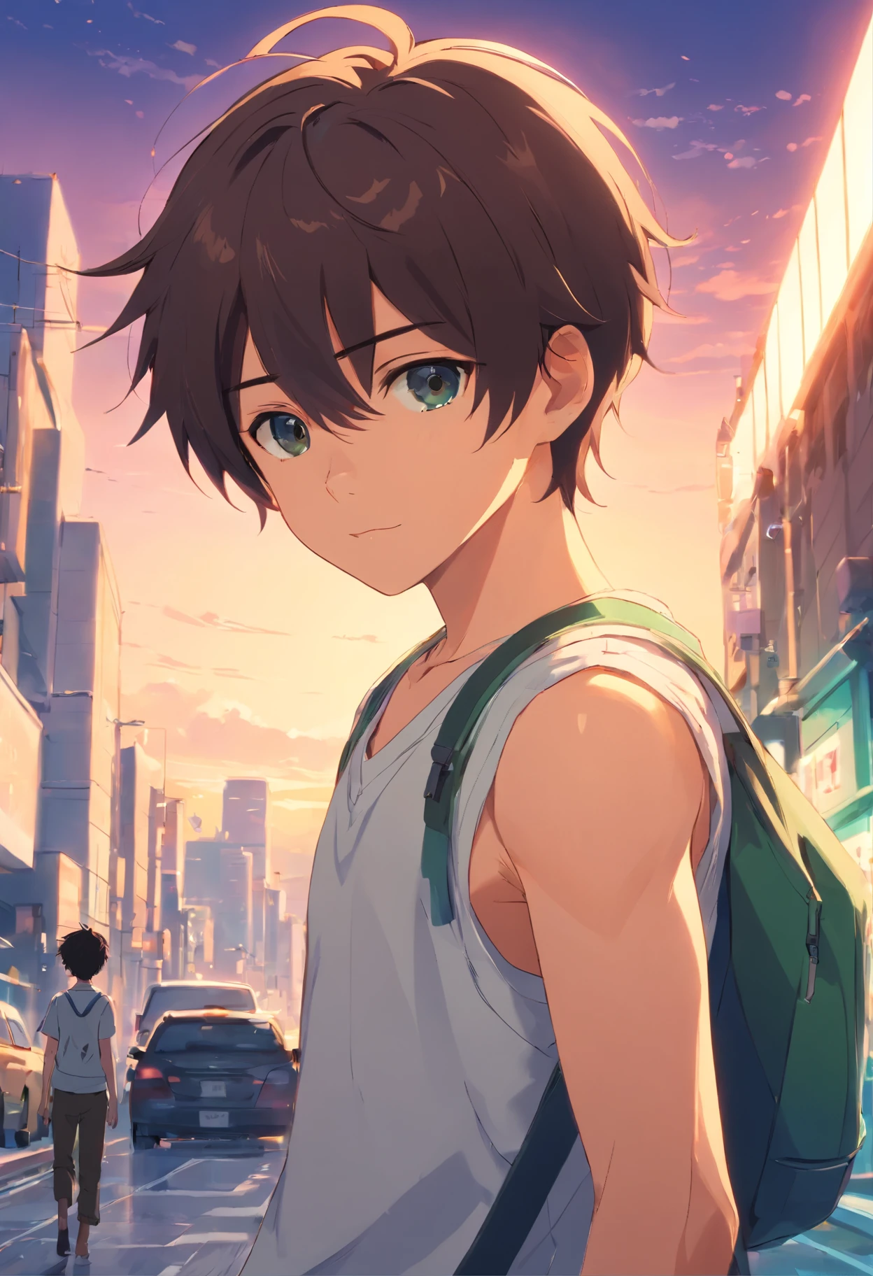 highres,Masterpiece,Best quality at best,Best Quality,high quality,high detail,boys,() 1 boy,slim body,sleeveless shirt,tattoo on upper arm