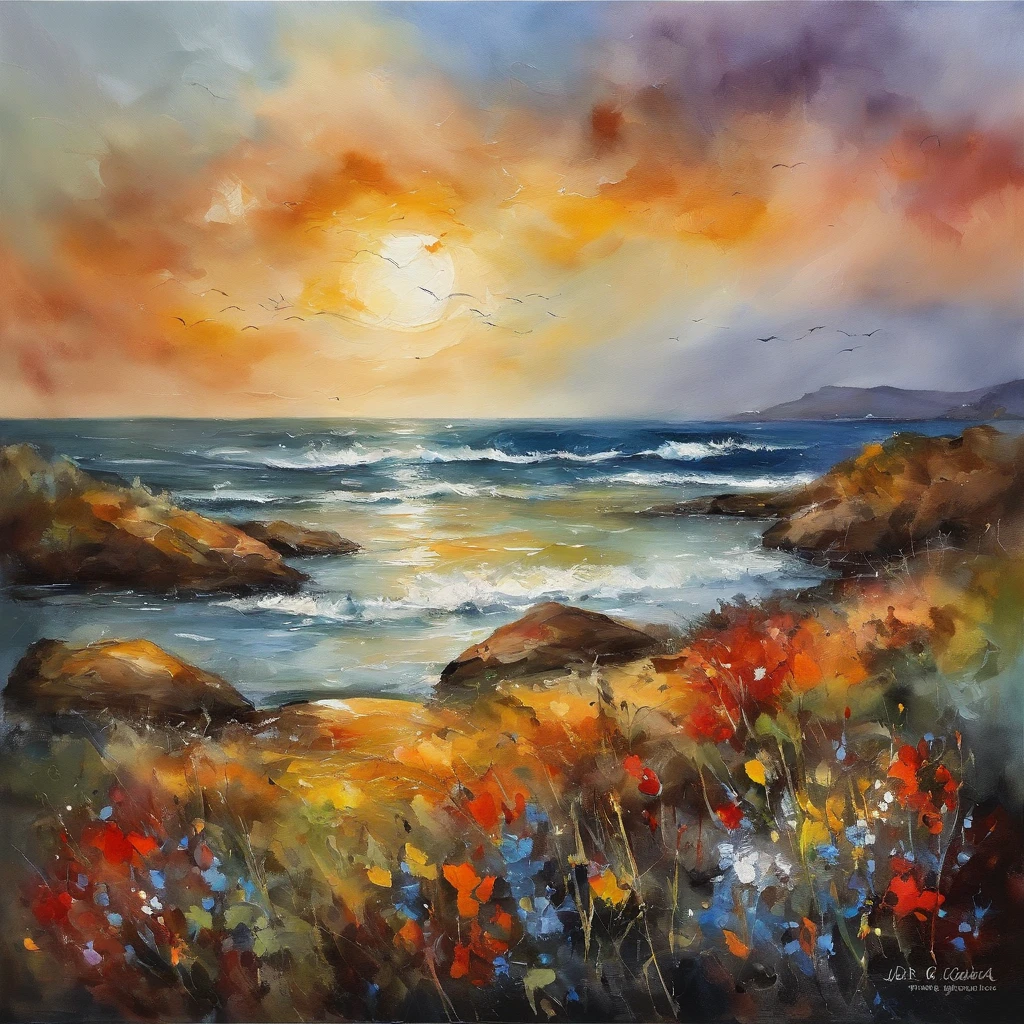 tmasterpiece , created in the corporate realistic style of Andrew Atroshenko v2, demonstrating the exquisite technique of painting with brush strokes and the harmonious process of working with a palette knife in the open air, The result is a high-quality, Highly detailed picture, immersing the viewer in the serene beauty of the ocean. oil painting, ink drawing, lineart