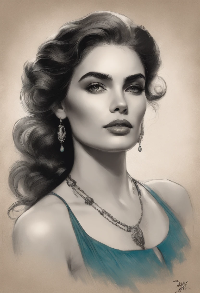 Charlie Bowater realistic Lithography sketch portrait of a woman, flores, [engranaje], Pipes, Dieselpunk, Cintas multicolores, Textura de papel antiguo, Altamente detallado