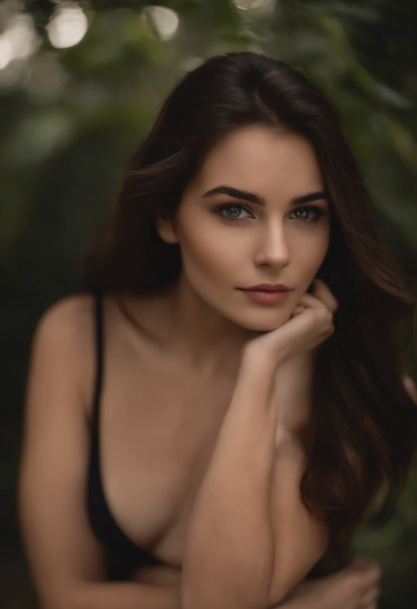 Good looking female, fair skin, medium length brunette hair, age from 20-25 year old, straight face, looking in front, with real skin color, dark background, realistic image, fully naked, spreading legs, exposed vagina fully shaved and has a beautiful vagina, beautiful natural boobs exposed, moaning passionately
