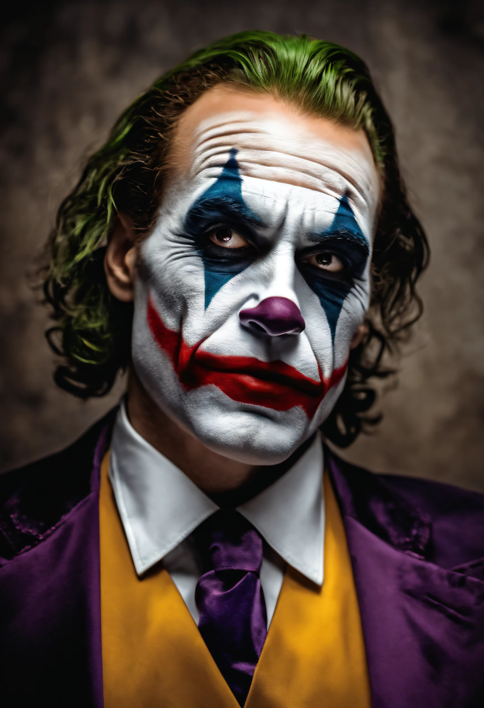 An image of the Joker the Clown, homem ao estilo do quadro da monalisa, In the same position
