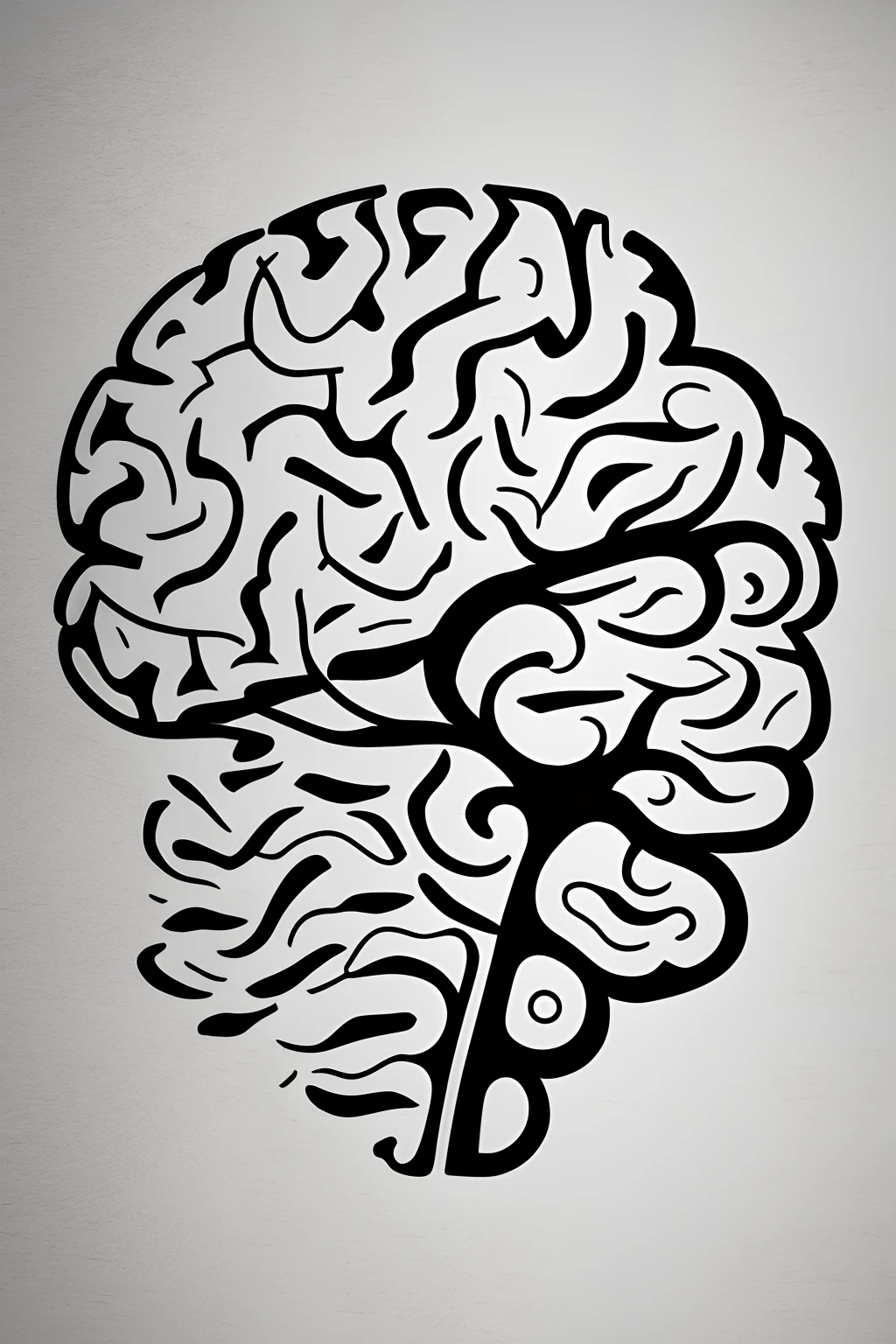 the drawing of a brain with the contours of a leaf, the fine and smooth line]