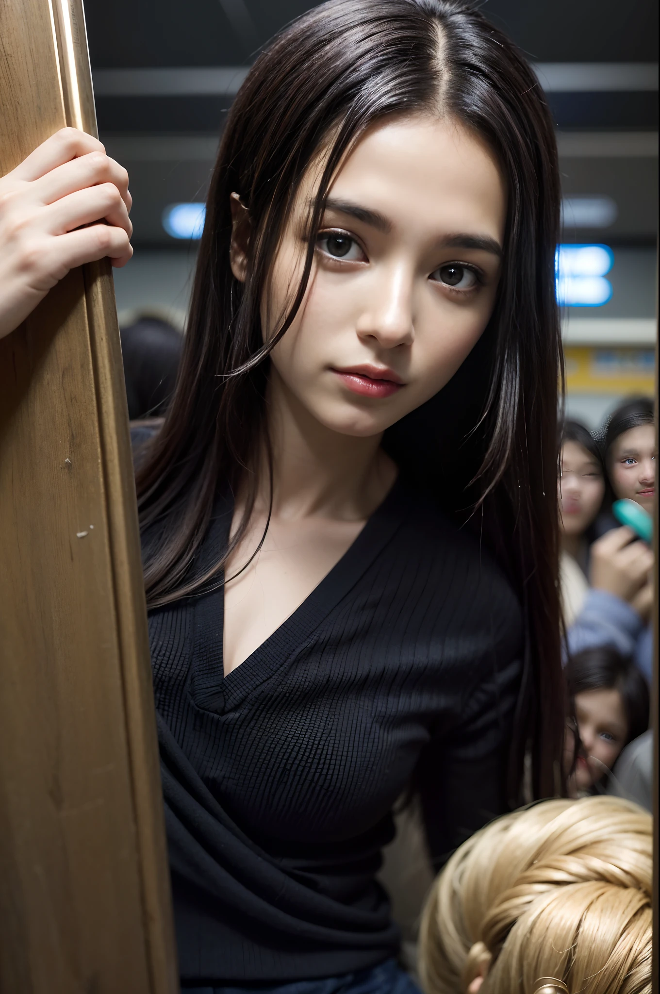  In 8K、Very detailed beautiful girl&#39;s detailed face、very detailed eyes、very detailed skin、very detailed fingers、very detailed nose、very detailed detailed mouth、perfect anatomy、detailed background、beautiful girl、(16:1.2)、16 years old、realistic body、body like a model、((real beautiful girl))、small、white skin、glowing skin、((very short and beautiful black hair))、((Nogizaka ))、((troubled face:1.2))、bangs: 1.5、cute face、Real-looking face、delicate eyes、((Inside a crowded subway car:1.3))、((expensive 、private parts and breasts appear..))、16 years old,please open your legs、((Domestic parts are now available.......................))、((shaved pussy))、((small breasts and small nipples............)), Depth of written boundary, full shot、female name、Japanese、16 years old、(beautiful face:1.5)、(not wearing anything)