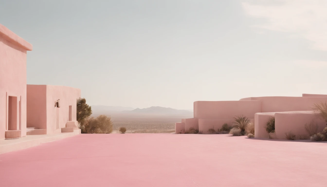 8k video clip of a 1960s science fiction film by Wes Anderson, Vogue anos 1960, pink pastel colors, Portal in a street of LA , Luz Natural, Psicodelia, futurista